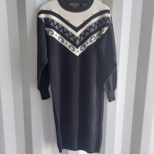 Yarnworks Vintage Aztec Sweater Dress Black Size Large